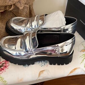 Nine West Shiny Silver Loafers